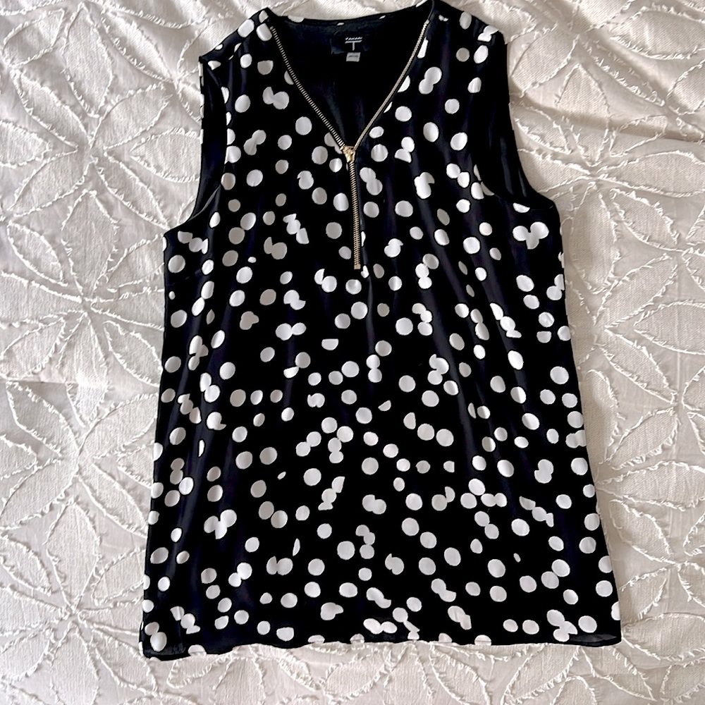 Tahari Polka Dot Sleeveless Top- Black and White